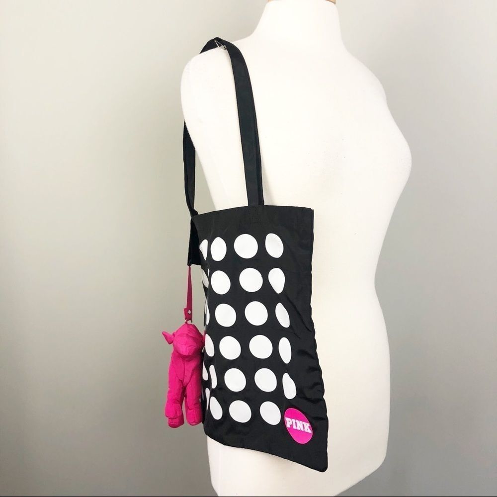 PINK Victoria's Secret Black and White Polka Dot Tote Bag - Picture 3 of 8